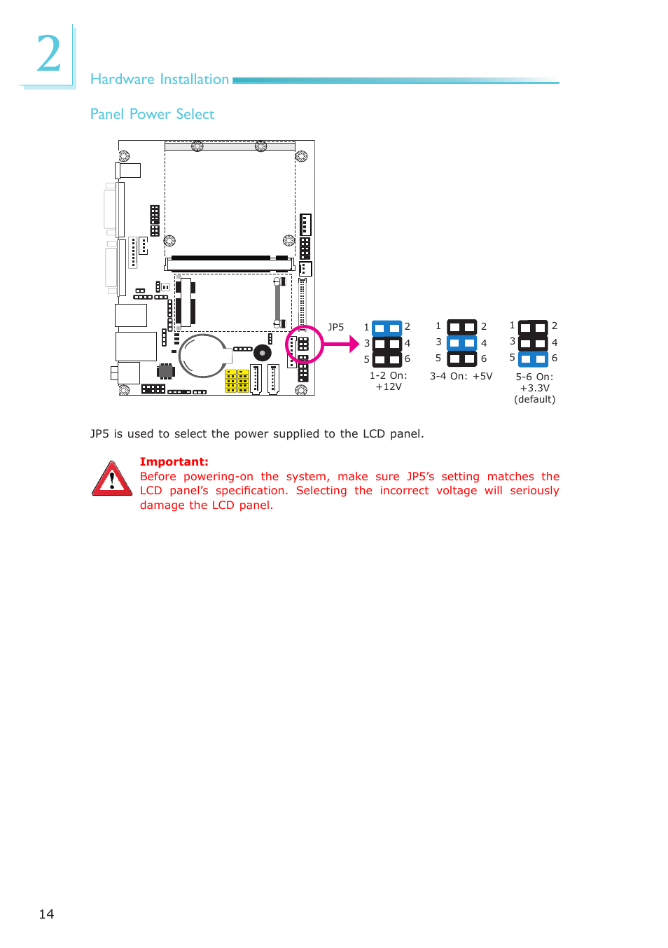 Hardware installation panel power select | DFI Q7-951 User Manual | Page 14 / 46