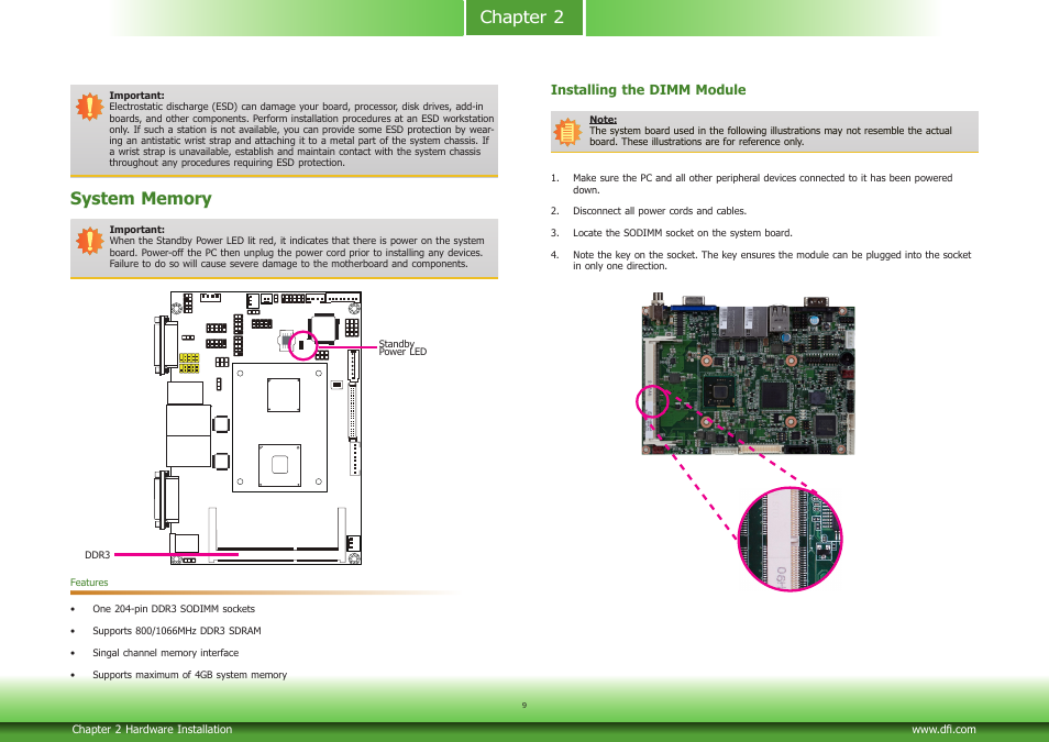 System memory | DFI CD951-C series User Manual | Page 9 / 55