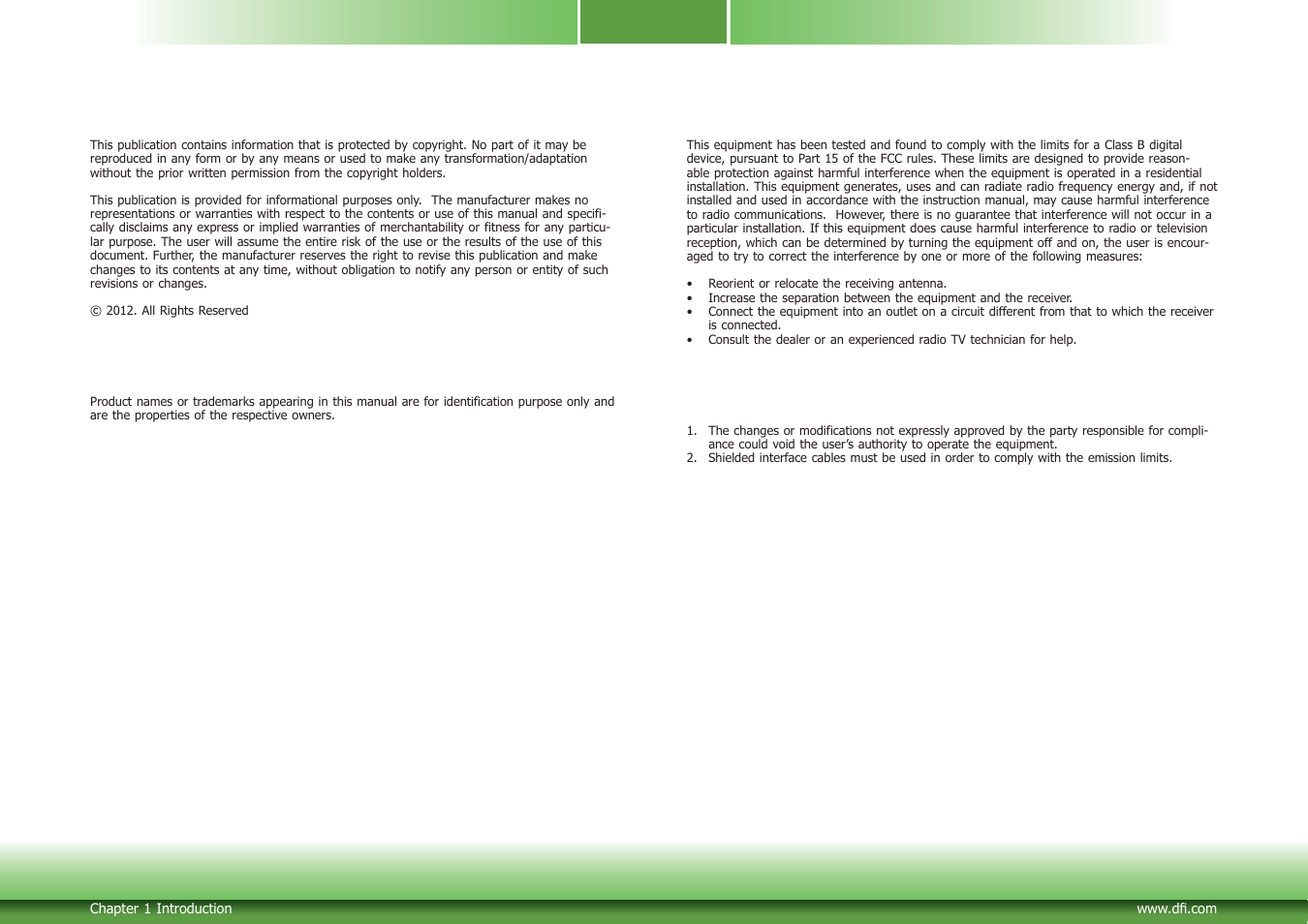 Copyright, Trademarks, Fcc and doc statement on class b | Notice | DFI CD951-C2600 User Manual | Page 2 / 54
