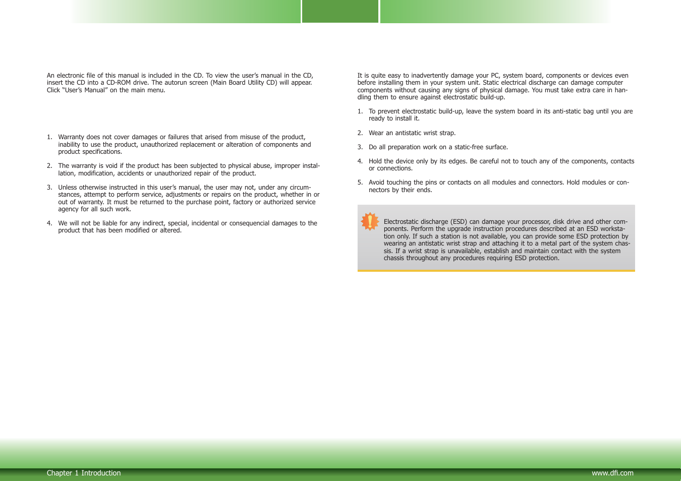 About this manual, Warranty, Static electricity precautions | Safety measures | DFI CD951-C2600 User Manual | Page 4 / 54