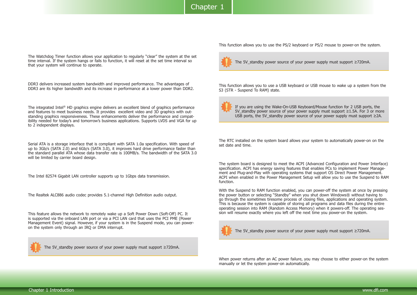 Features, Chapter 1 | DFI CD951-C2800 User Manual | Page 7 / 54