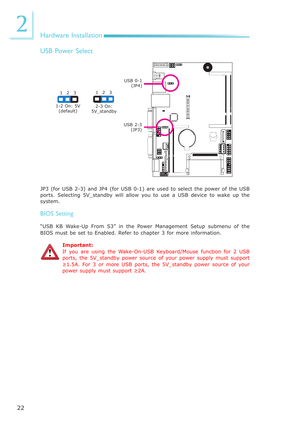 Hardware installation, Usb power select | DFI NP951-B16C User Manual | Page 22 / 129