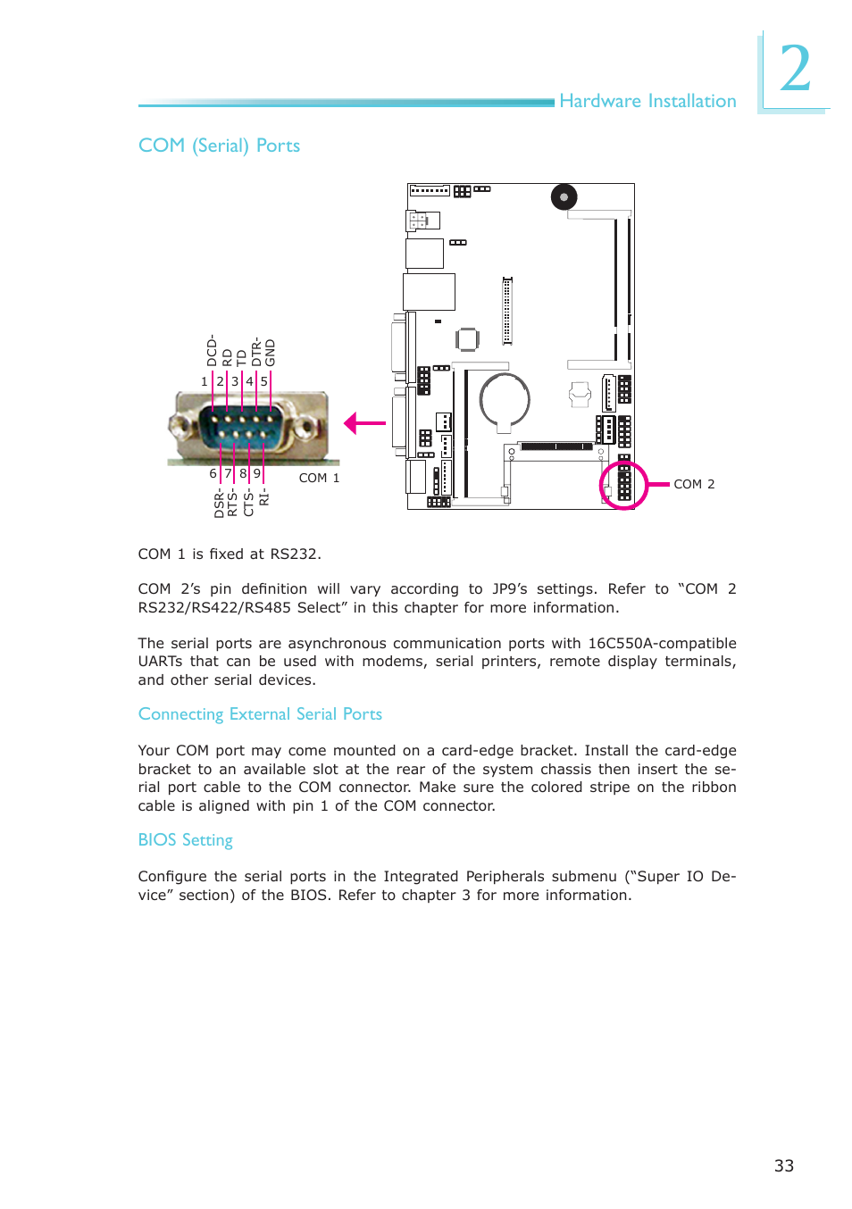 Hardware installation com (serial) ports | DFI NP951-B16C User Manual | Page 33 / 129