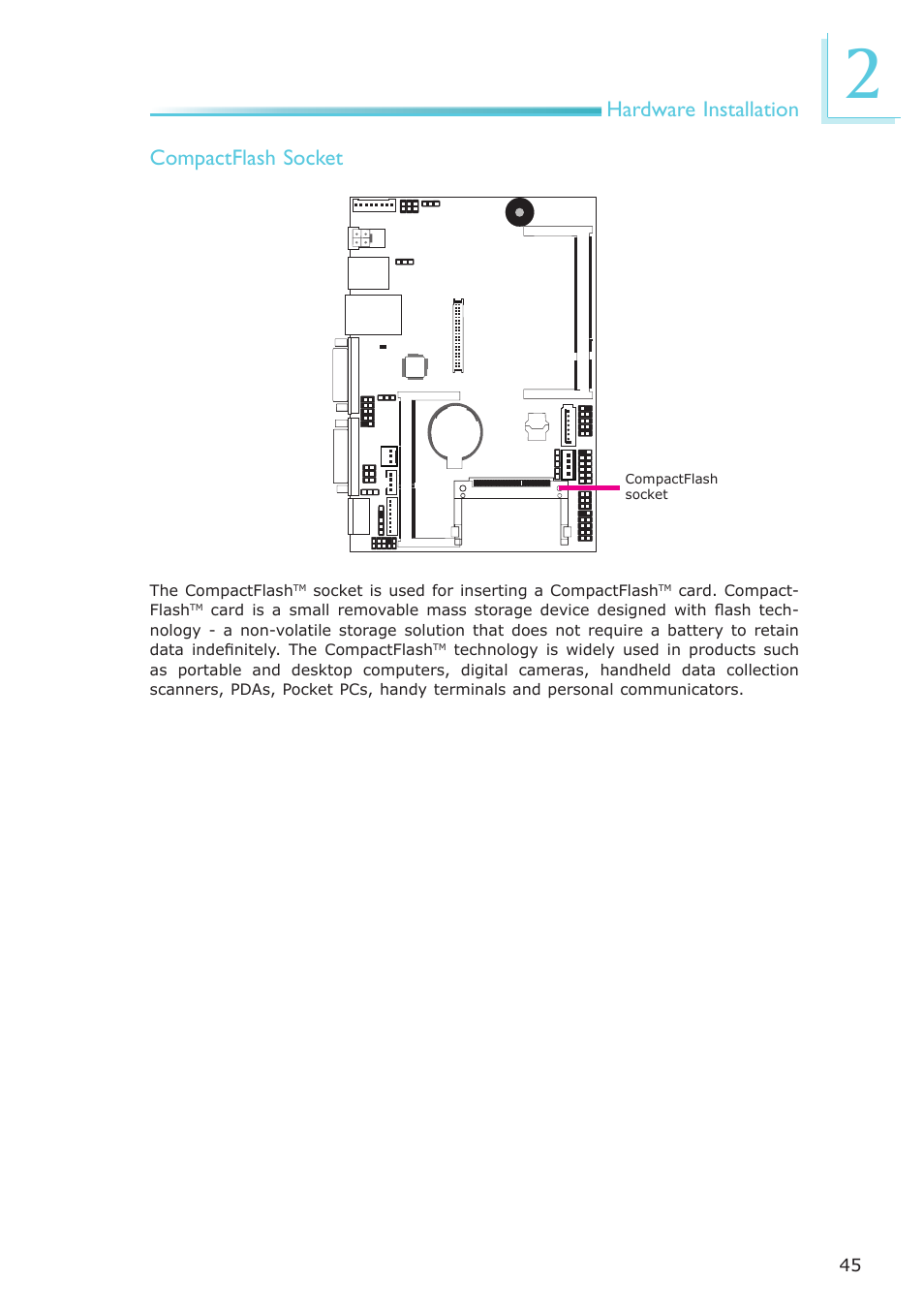 Hardware installation compactflash socket | DFI NP951-B16C User Manual | Page 45 / 129