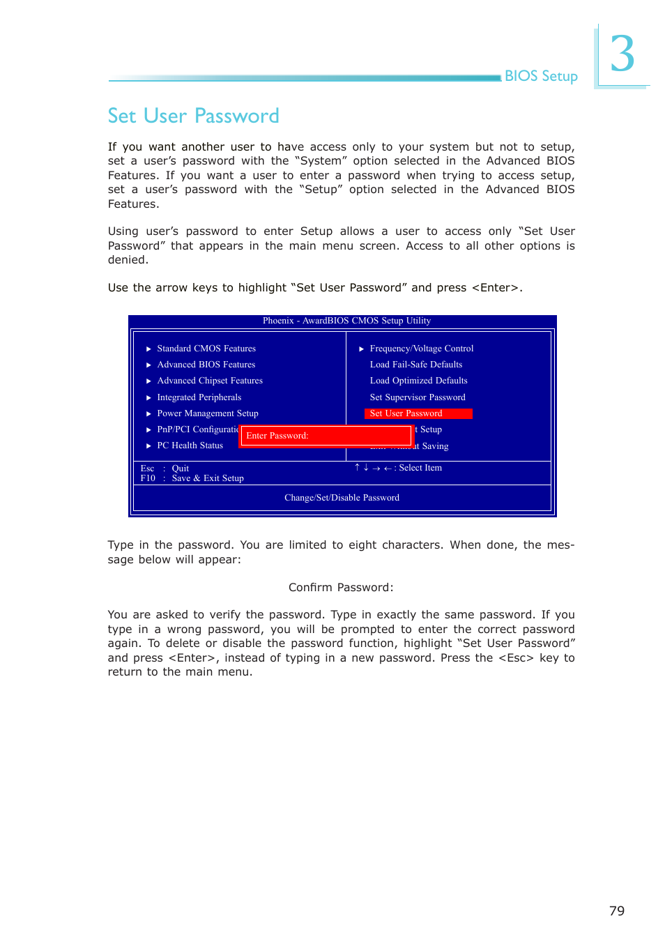 Set user password, Bios setup | DFI NP951-B16C User Manual | Page 79 / 129