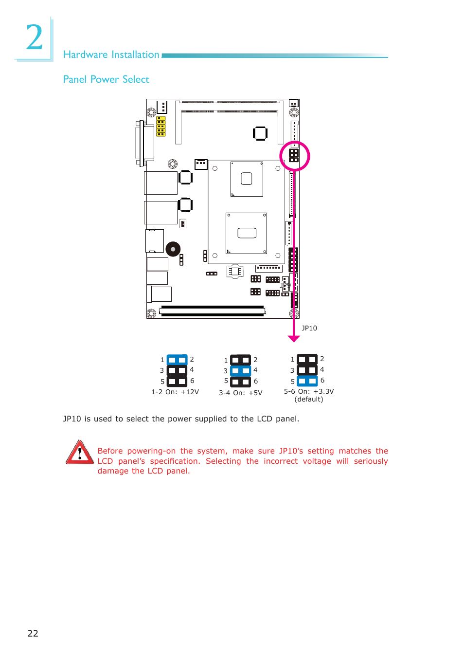 Hardware installation panel power select | DFI OT951-D series User Manual | Page 22 / 107