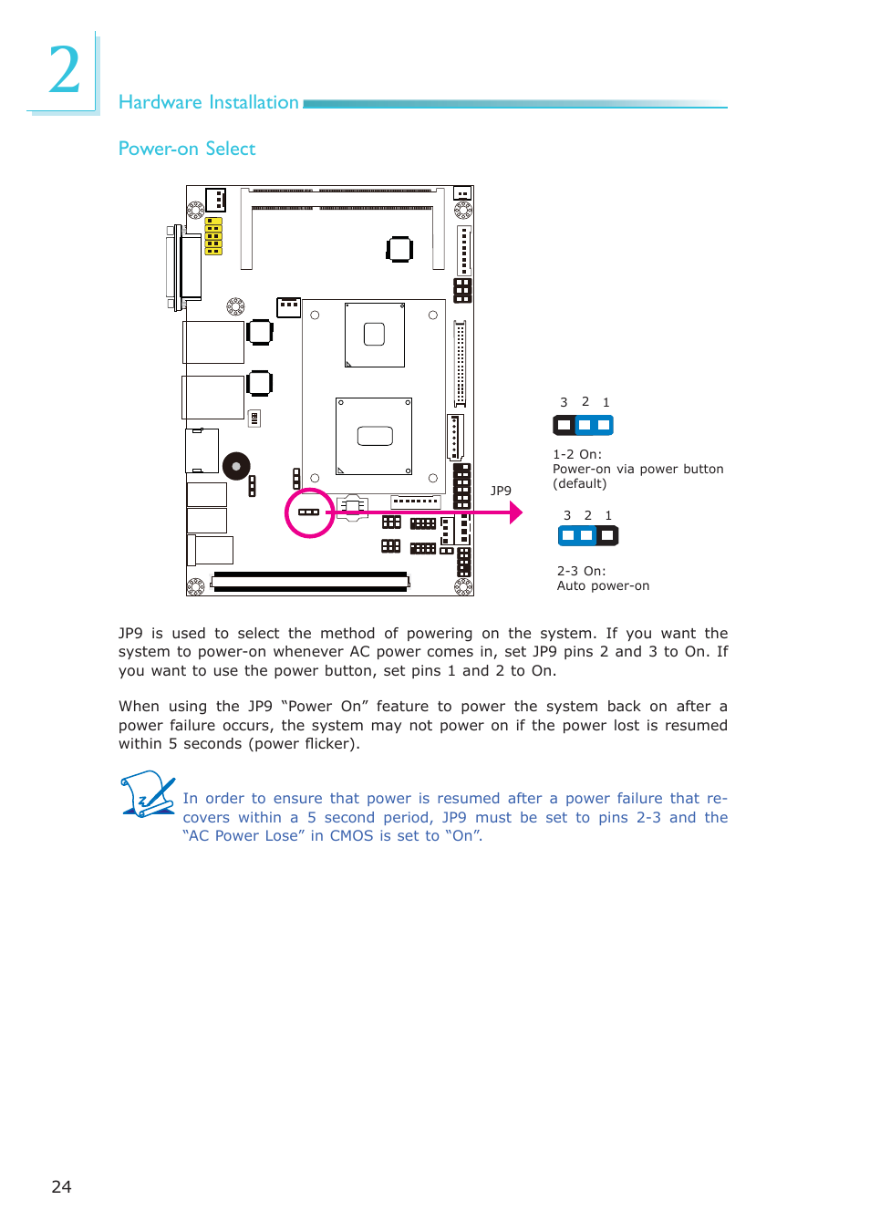 Hardware installation power-on select | DFI OT951-D series User Manual | Page 24 / 107