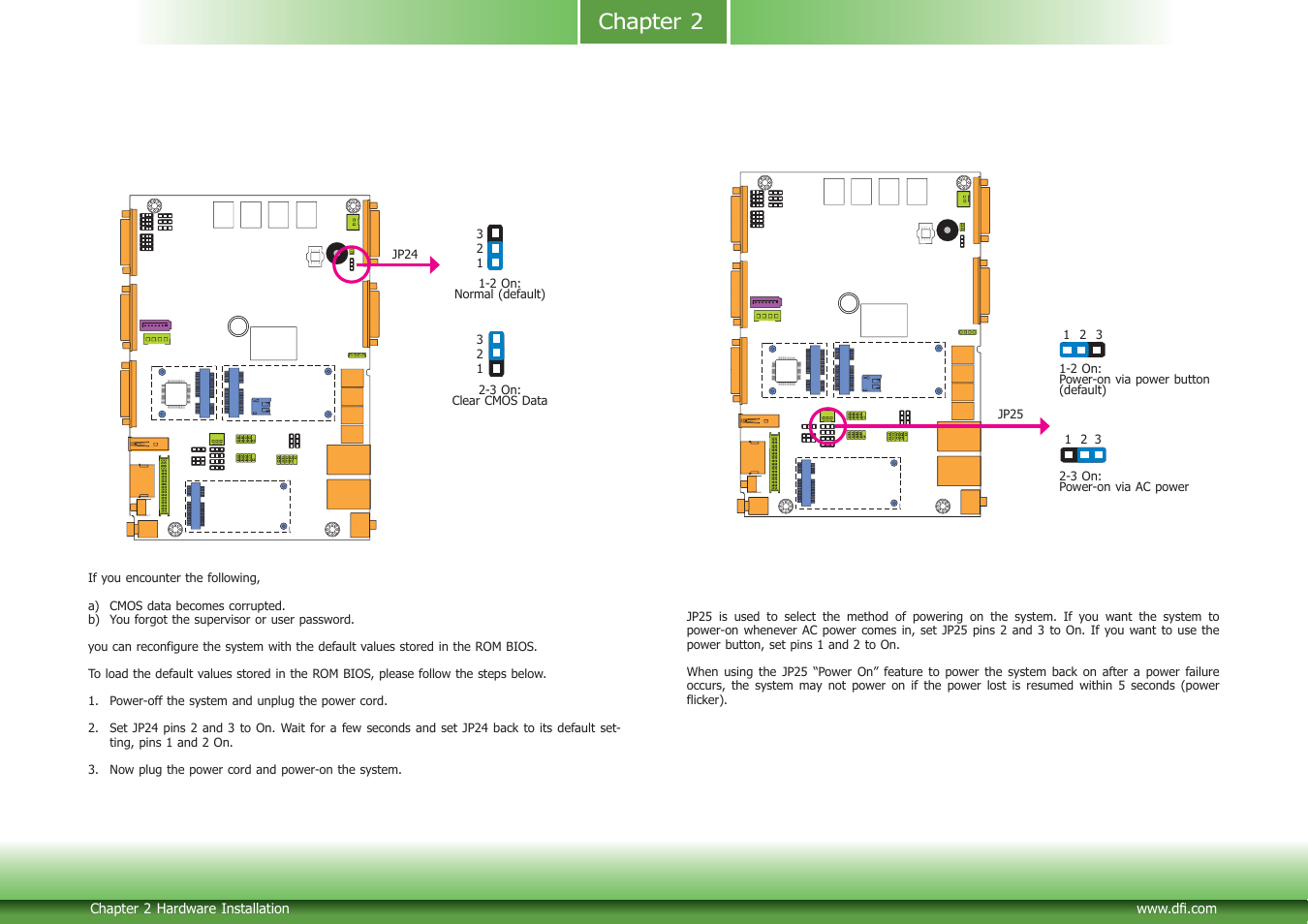 Jumper settings, Chapter 2 jumper settings | DFI BT253 User Manual | Page 12 / 62