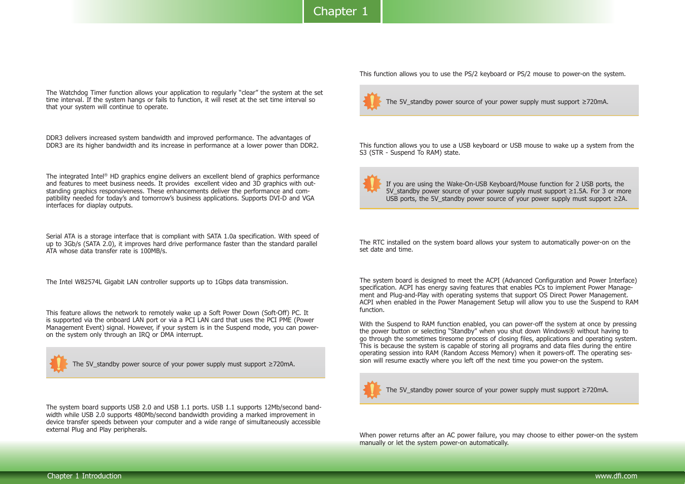 Features, Chapter 1 | DFI PIC-H61 User Manual | Page 7 / 60