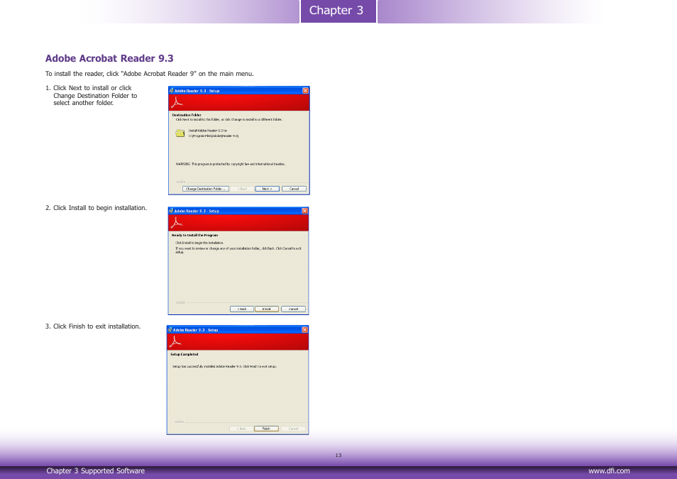 Adobe acrobat reader 9.3, Chapter 3 | DFI LEA6x6 series User Manual | Page 13 / 13