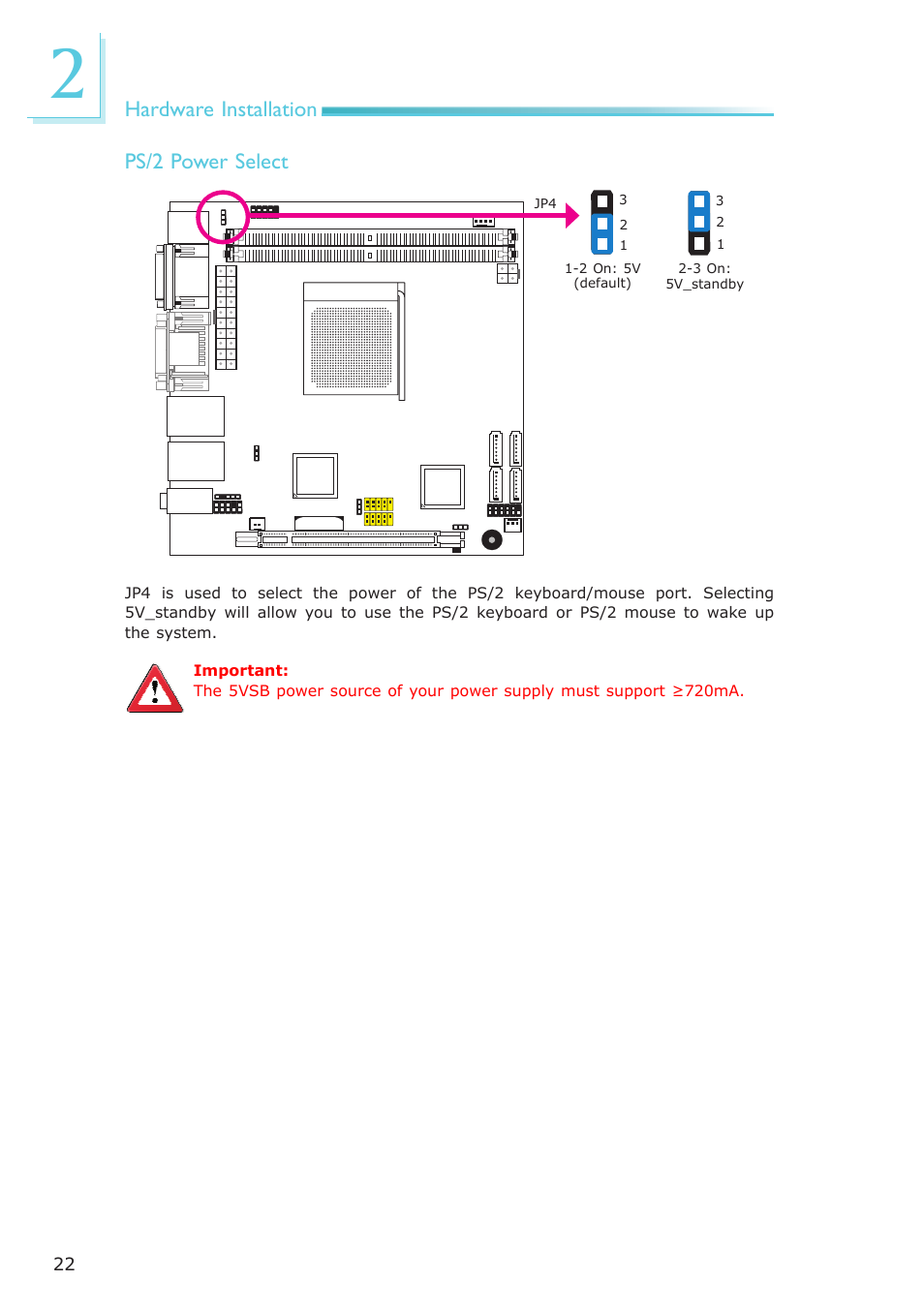 Hardware installation, Ps/2 power select | DFI AR100-DR User Manual | Page 22 / 112