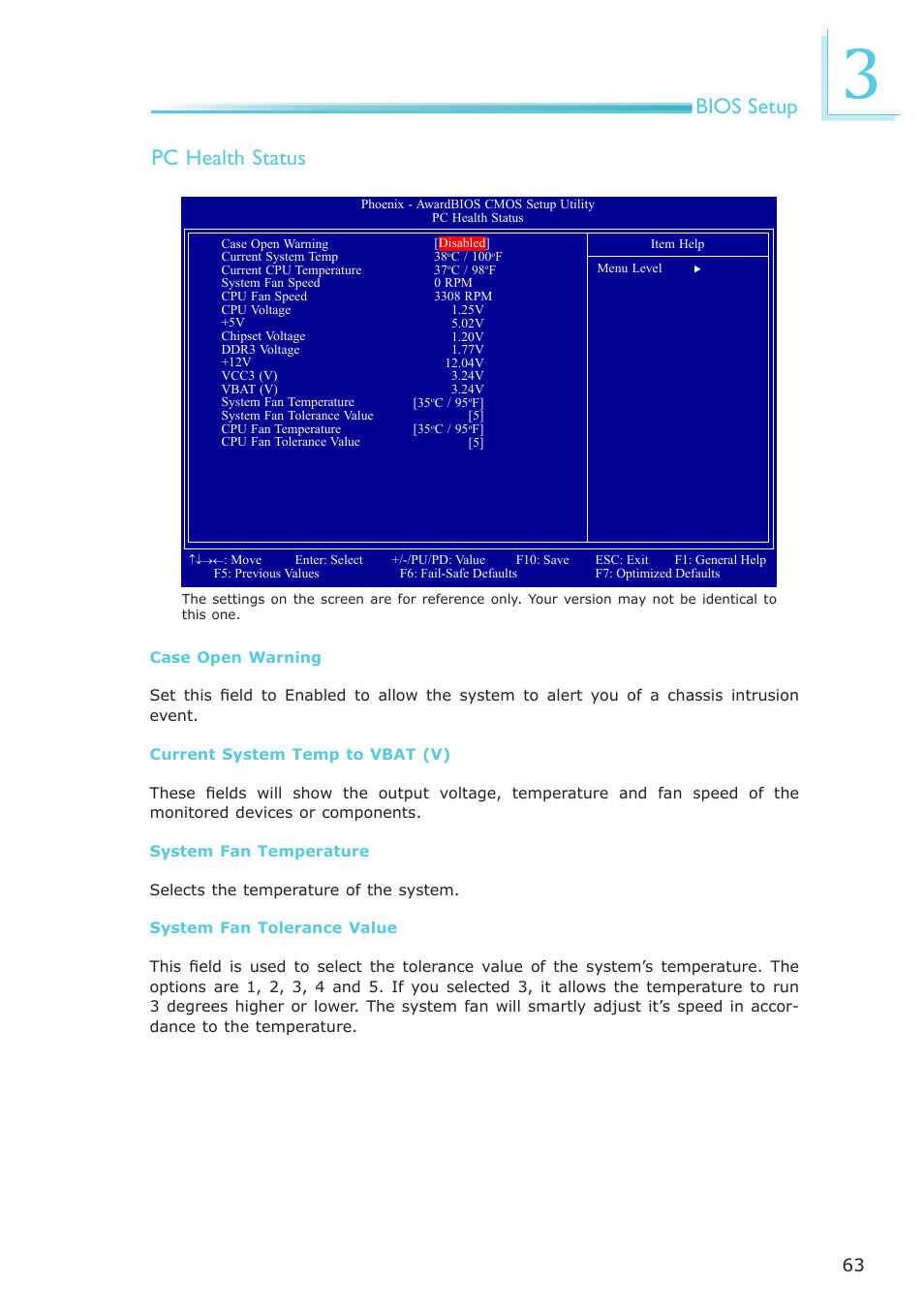 Bios setup pc health status | DFI AR100-DR User Manual | Page 63 / 112
