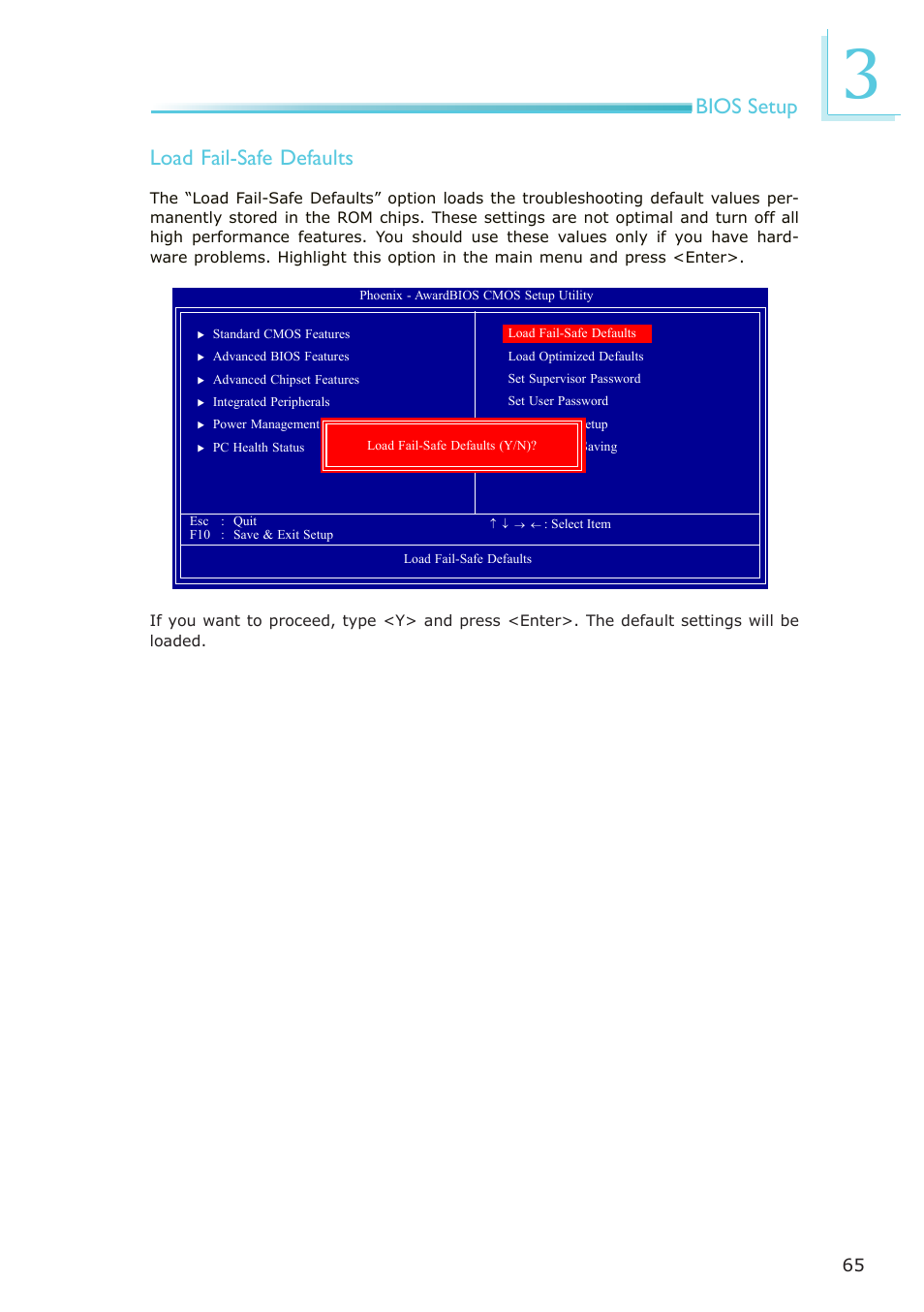 Bios setup load fail-safe defaults | DFI AR100-DR User Manual | Page 65 / 112
