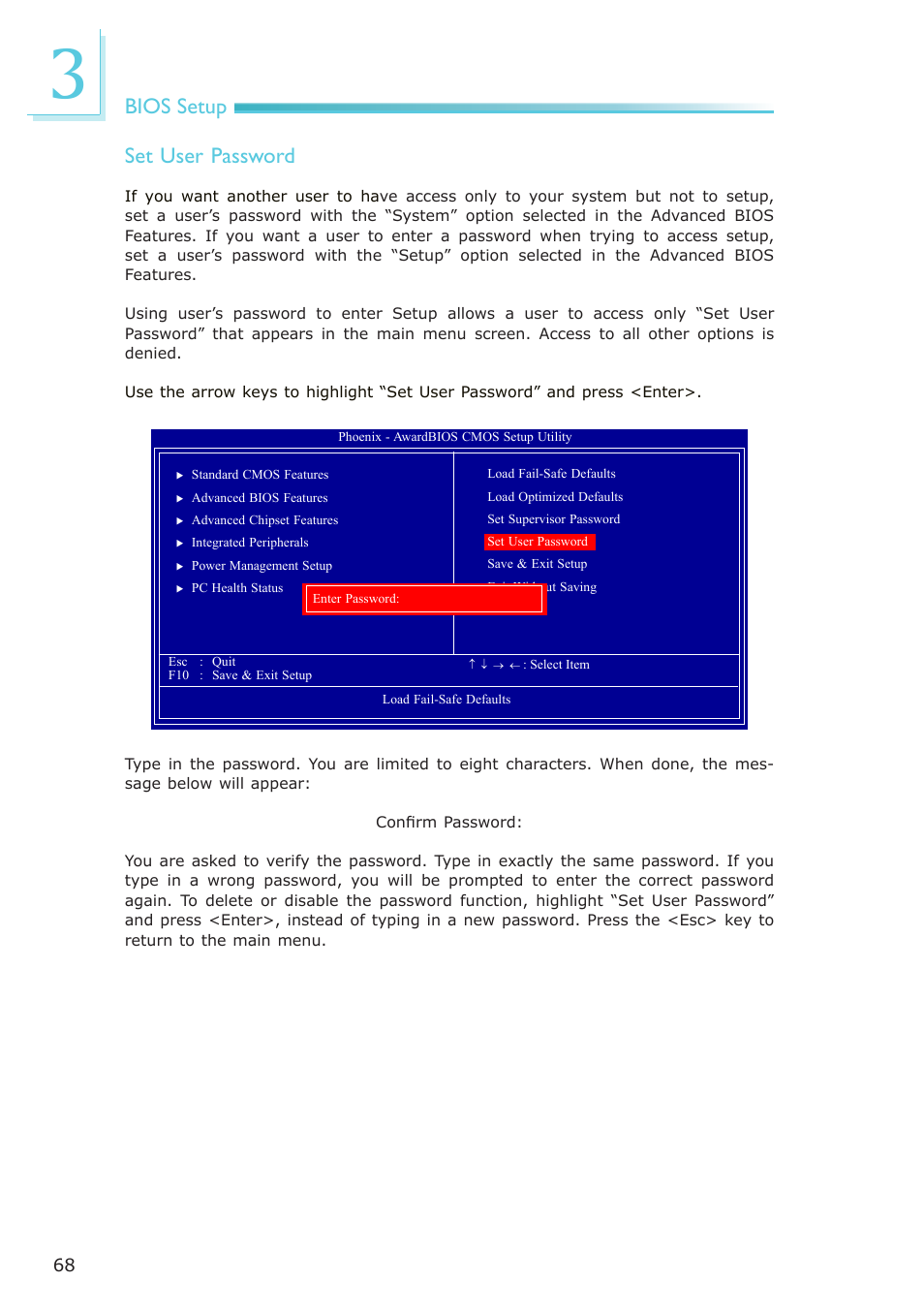 Bios setup set user password | DFI AR100-DR User Manual | Page 68 / 112