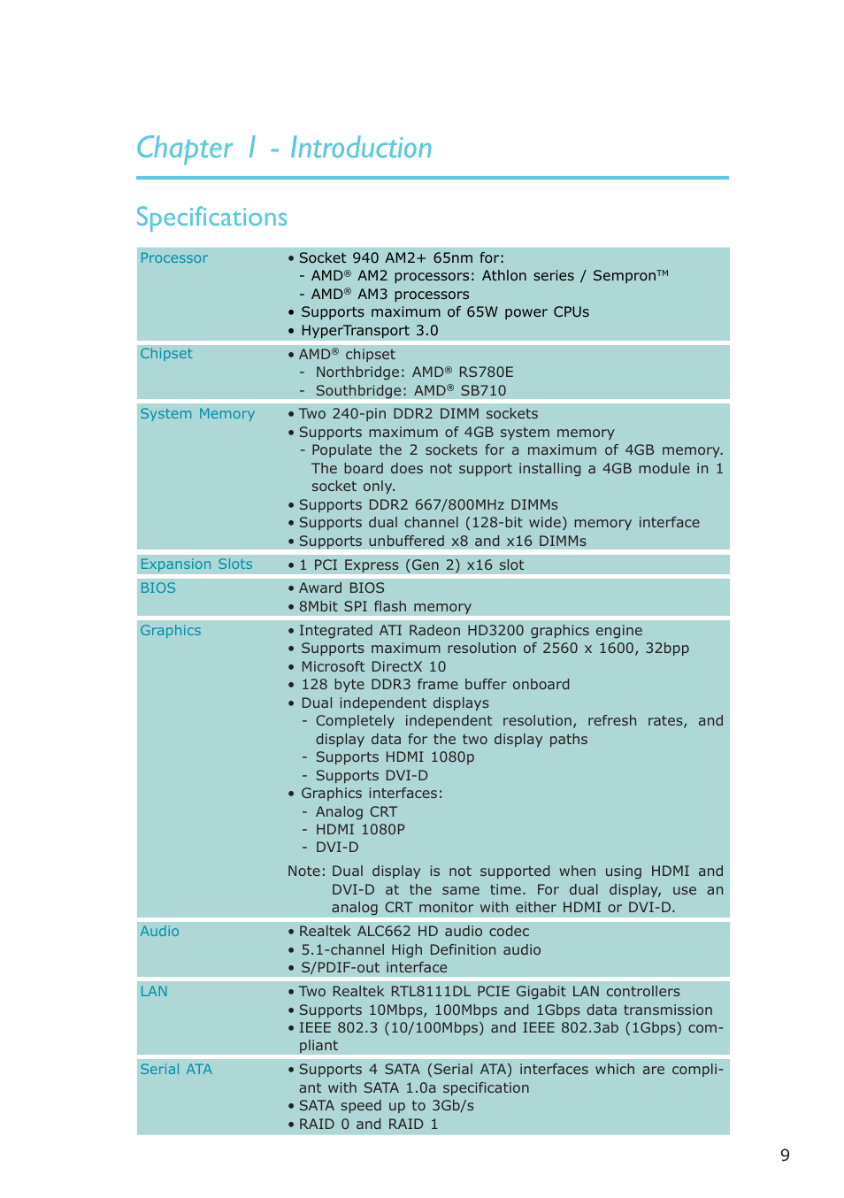 Chapter 1 - introduction, Specifications, Introduction | DFI AR100-DR User Manual | Page 9 / 112
