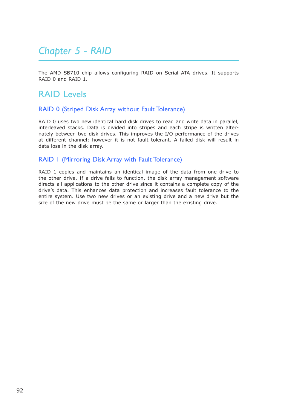 Chapter 5 - raid, Raid levels | DFI AR100-DR User Manual | Page 92 / 112