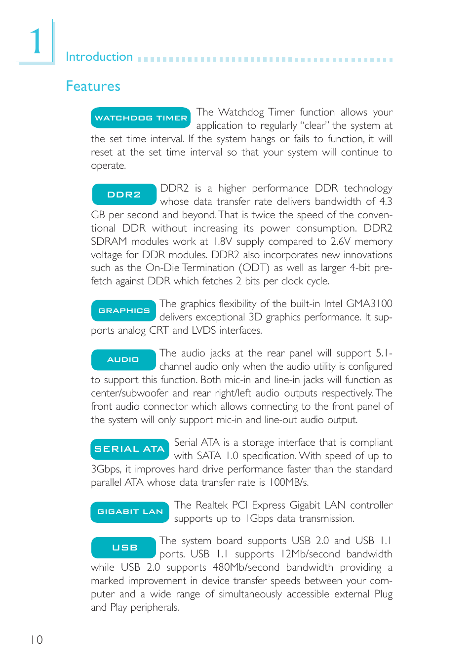 Features | DFI BL100-NE/-PE User Manual | Page 10 / 127