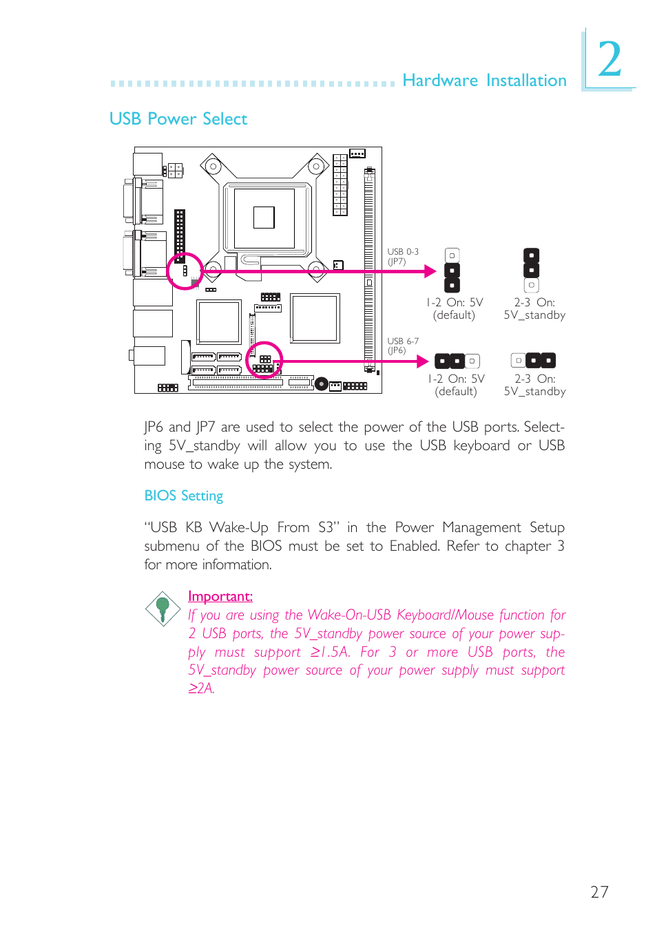 Hardware installation, Usb power select | DFI BL100-NE/-PE User Manual | Page 27 / 127