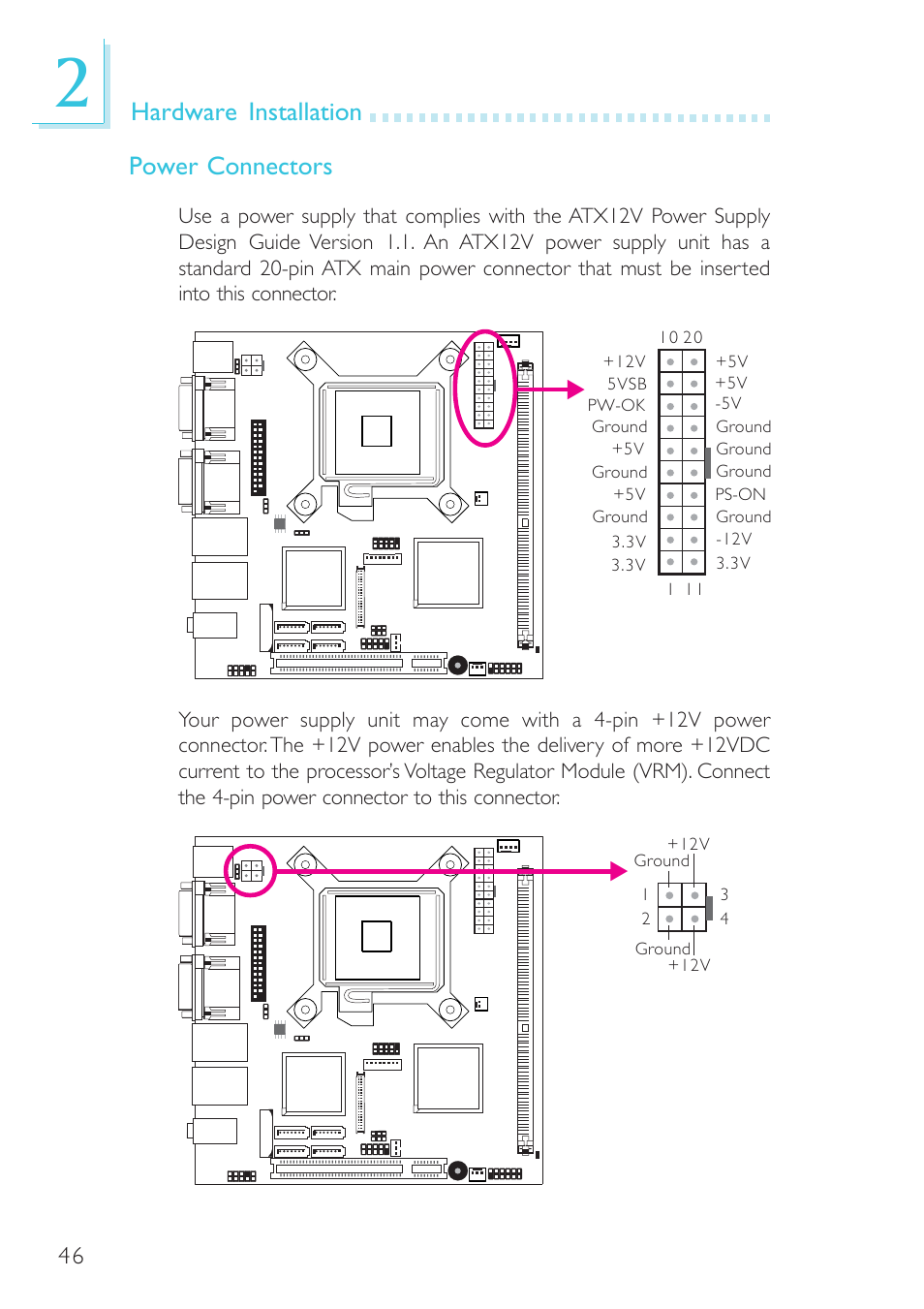 Hardware installation power connectors | DFI BL100-NE/-PE User Manual | Page 46 / 127