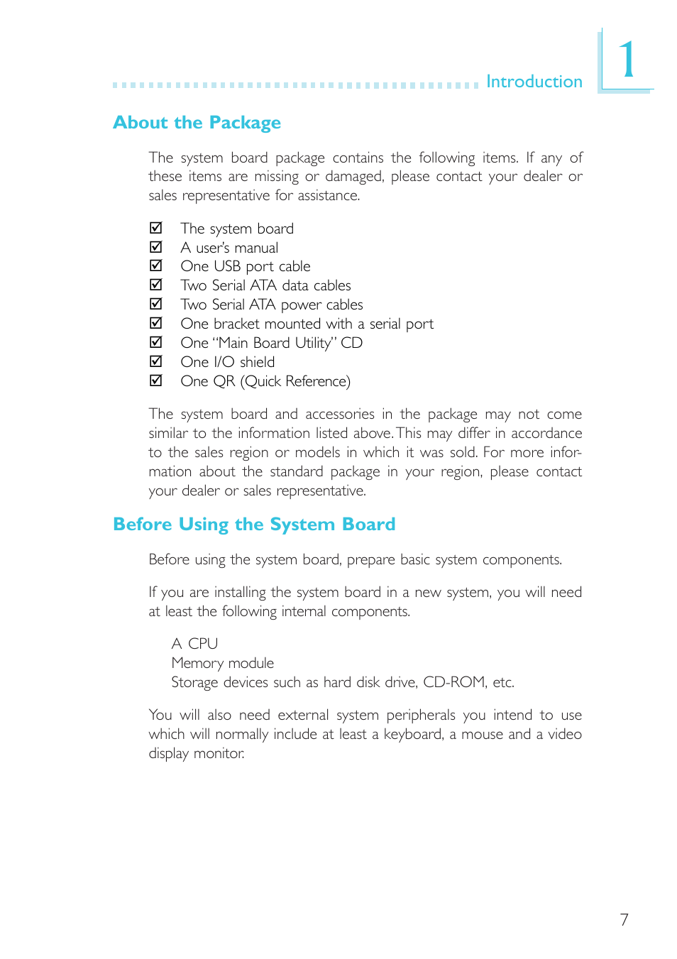 About the package, Before using the system board | DFI BL100-NE/-PE User Manual | Page 7 / 127