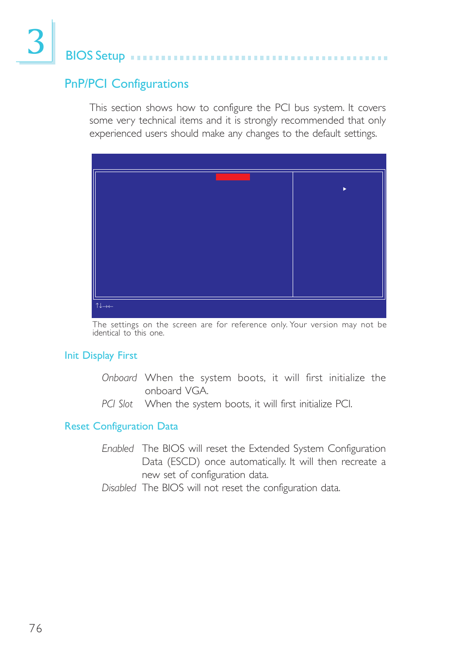 Bios setup pnp/pci configurations | DFI BL100-NE/-PE User Manual | Page 76 / 127