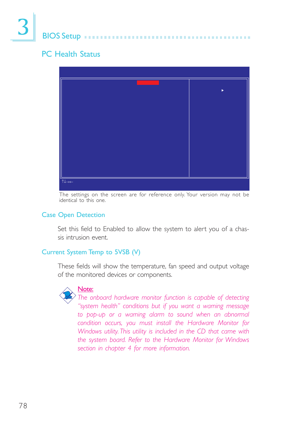Bios setup pc health status | DFI BL100-NE/-PE User Manual | Page 78 / 127