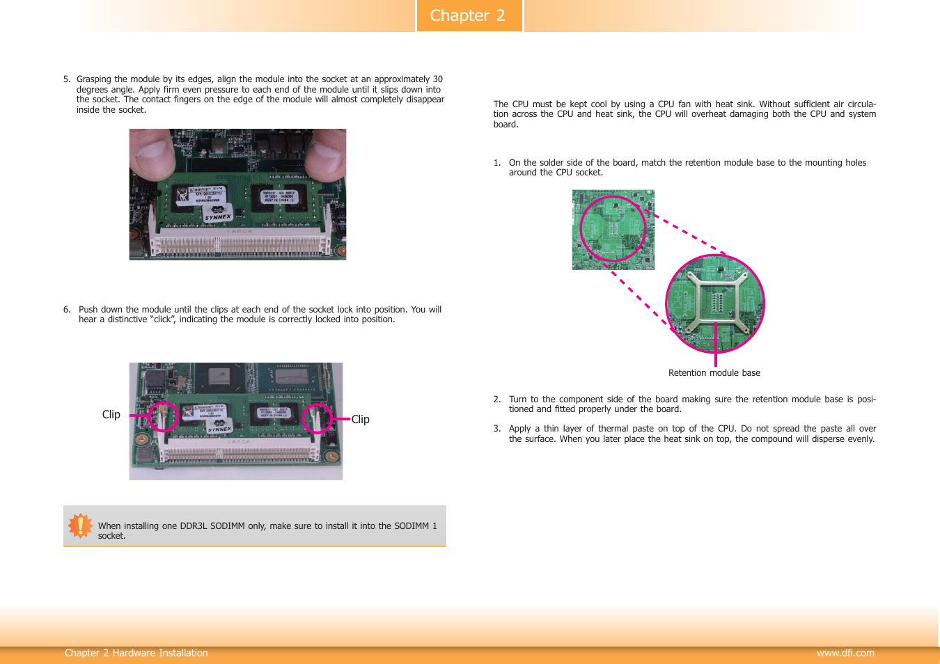 Installing the heat sink, Chapter 2 | DFI BT100 User Manual | Page 11 / 71