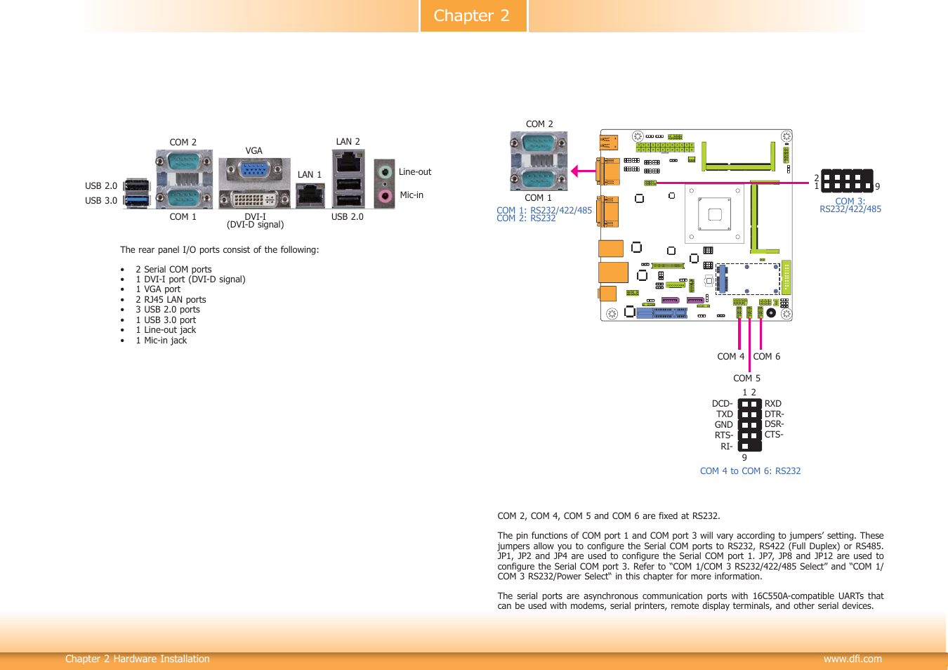 Rear panel i/o ports, Chapter 2 rear panel i/o ports | DFI BT100 User Manual | Page 21 / 71