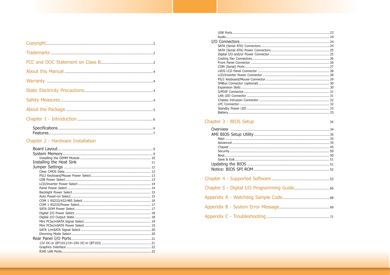 DFI BT101 User Manual | Page 3 / 72