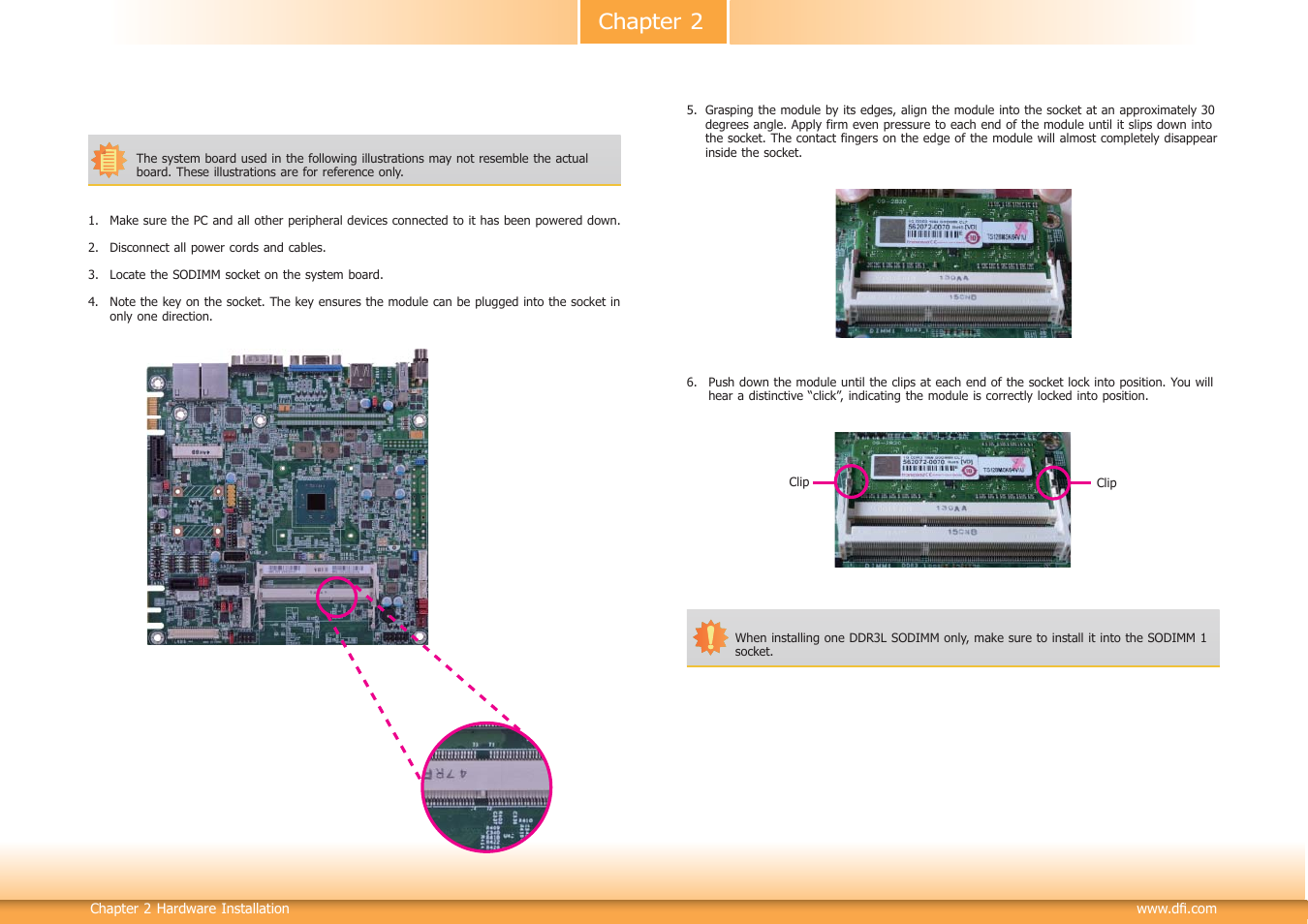 Installing the dimm module, Chapter 2 | DFI BT160 User Manual | Page 11 / 71