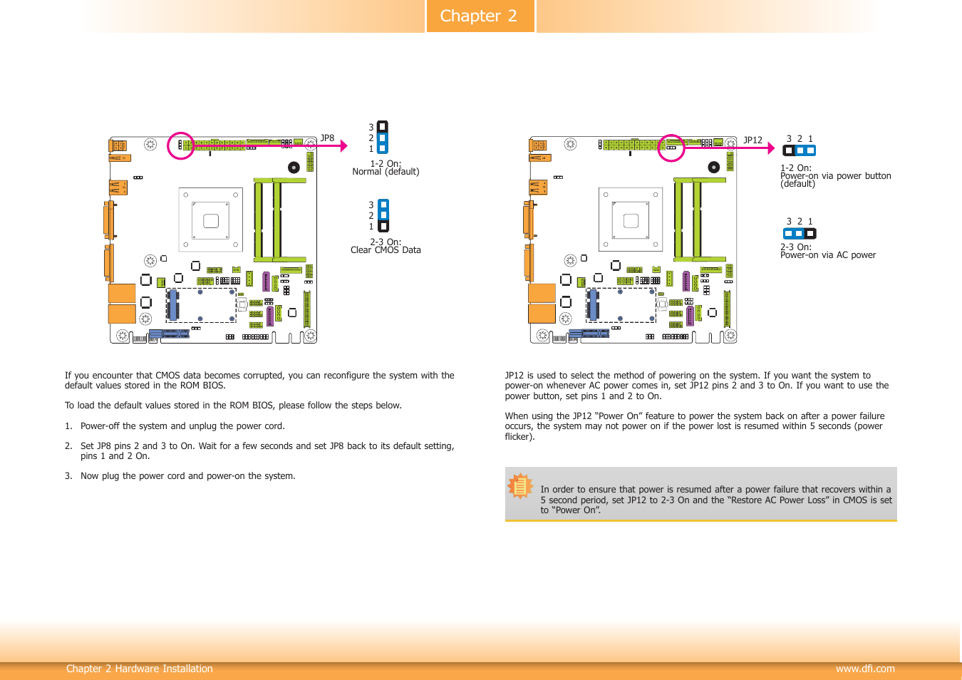 Jumper settings, Chapter 2 jumper settings | DFI BT160 User Manual | Page 13 / 71