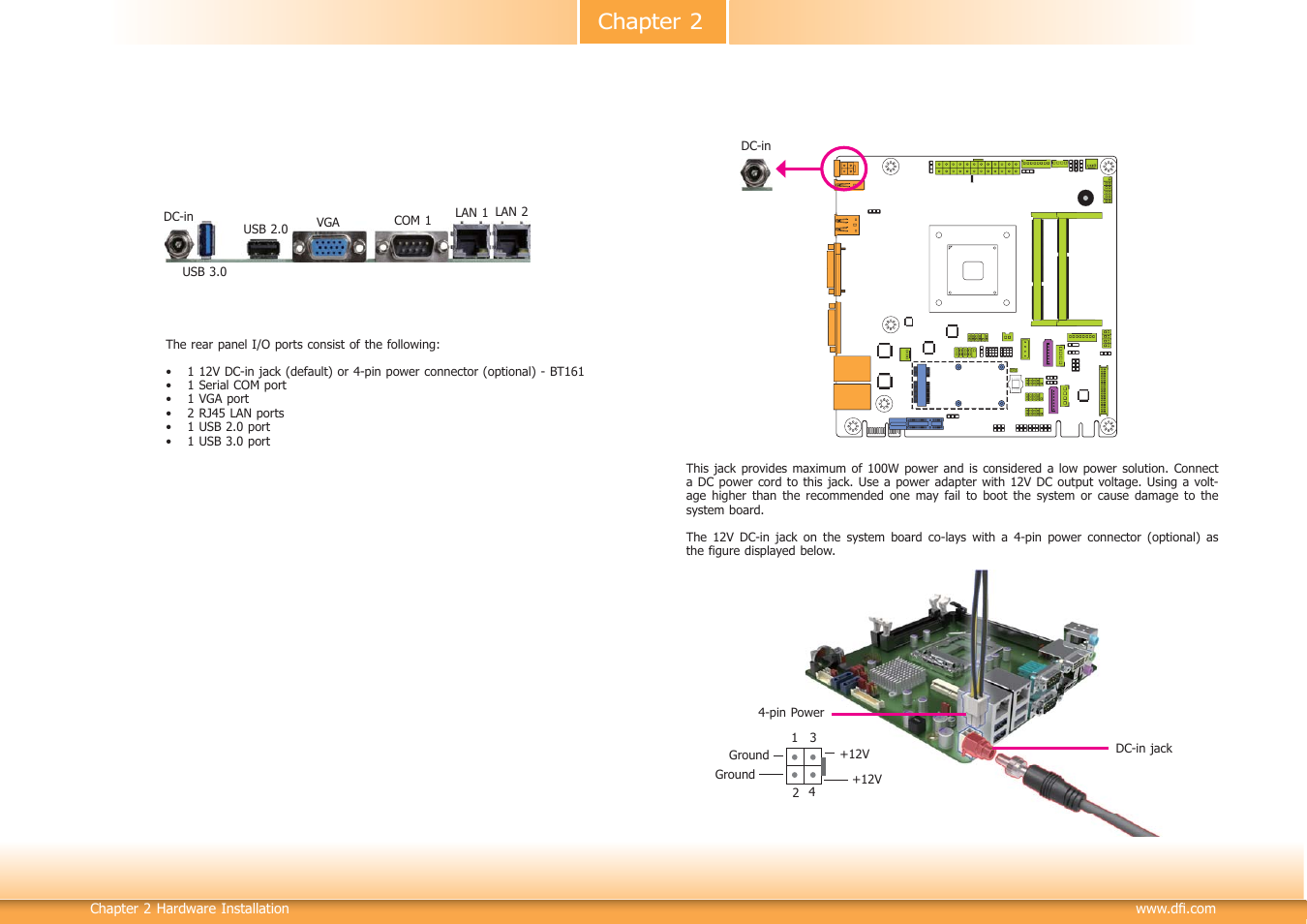 Rear panel i/o ports, Chapter 2 rear panel i/o ports | DFI BT160 User Manual | Page 21 / 71