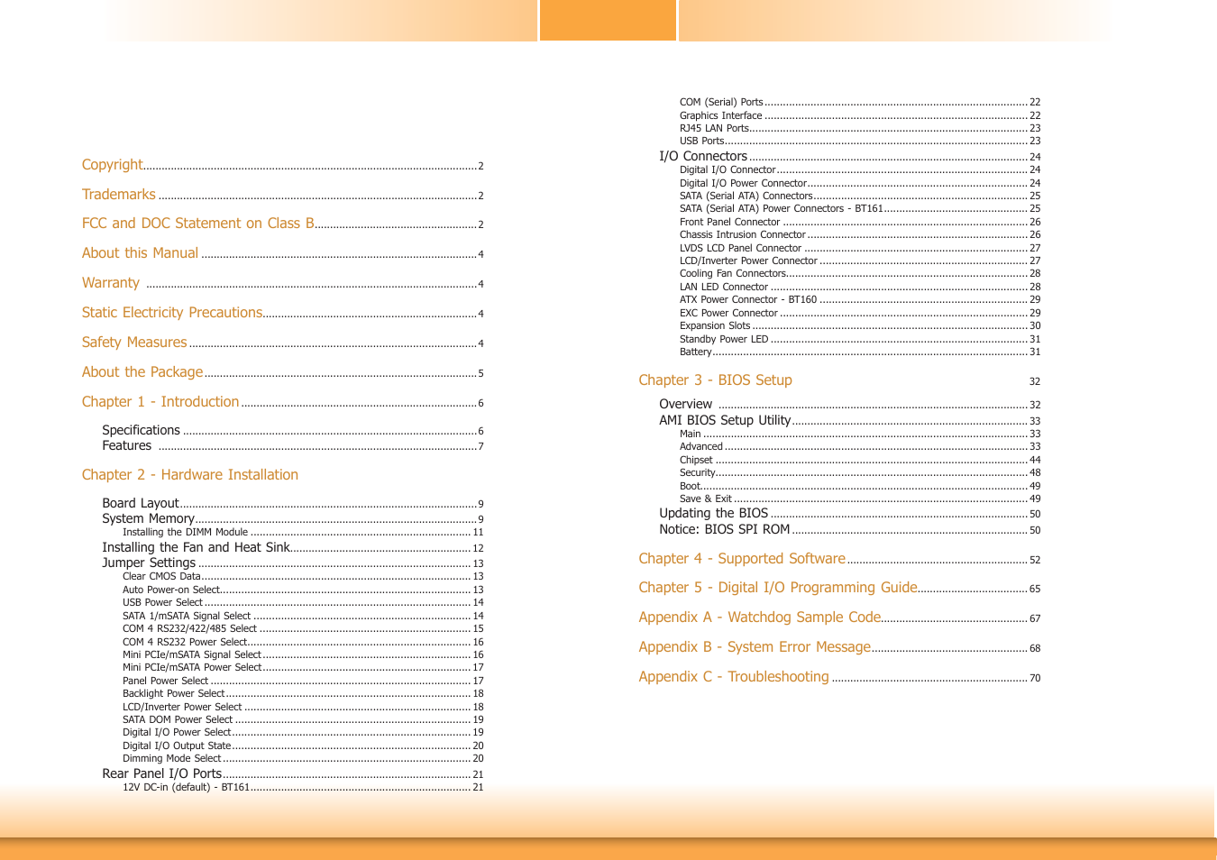 DFI BT160 User Manual | Page 3 / 71