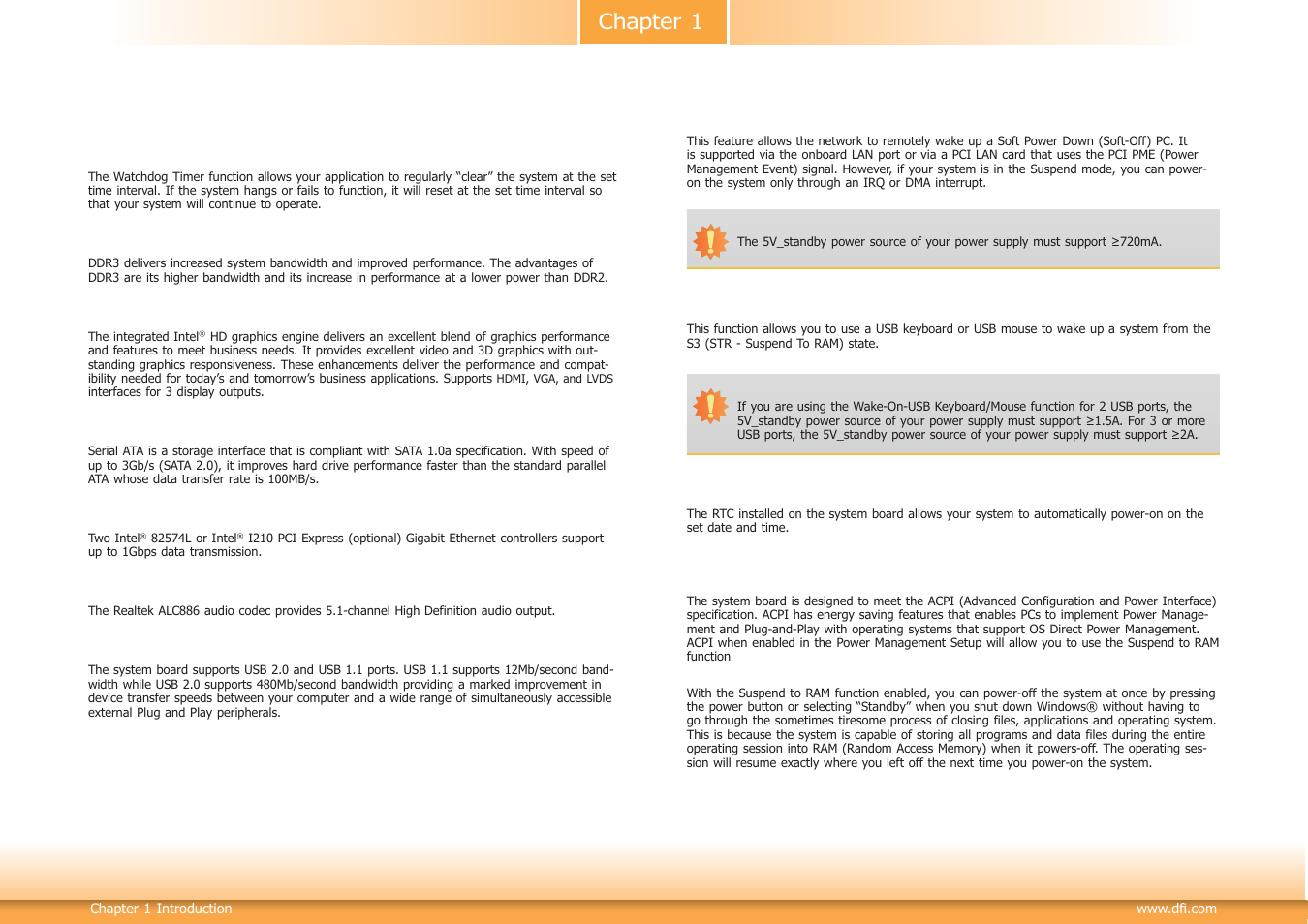 Features, Chapter 1 | DFI CD102 Series User Manual | Page 7 / 76