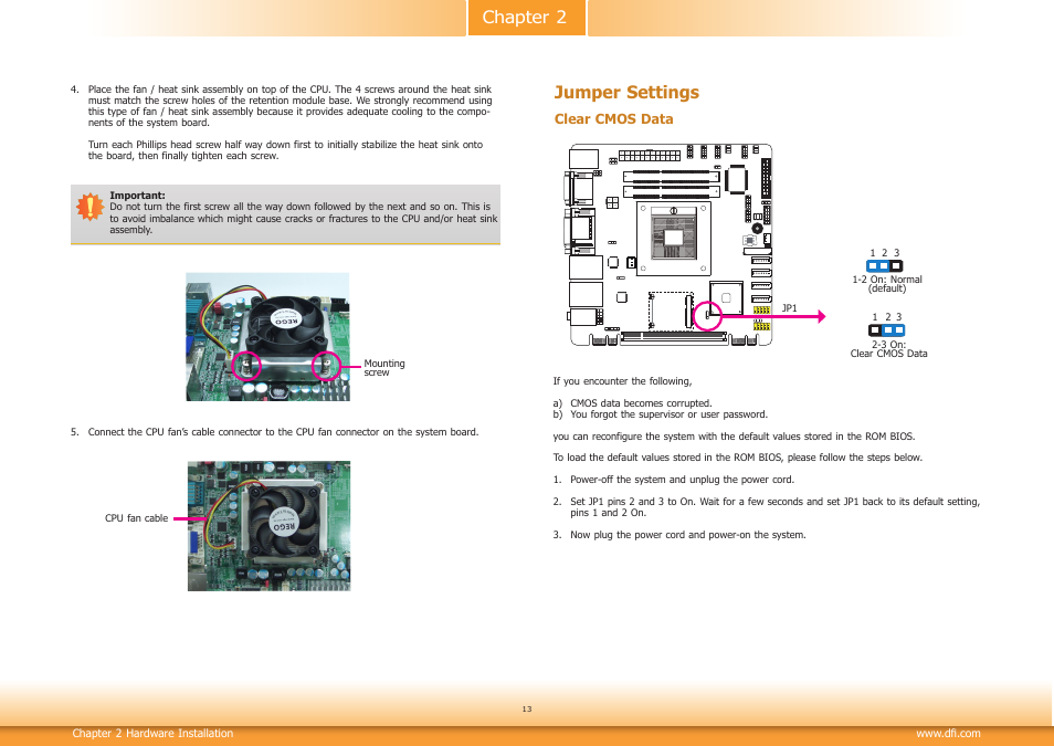 Jumper settings, Chapter 2 jumper settings | DFI CM100-C User Manual | Page 13 / 70