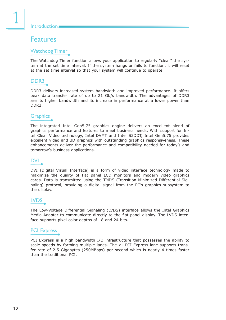 Features | DFI CP100-NRM User Manual | Page 12 / 150