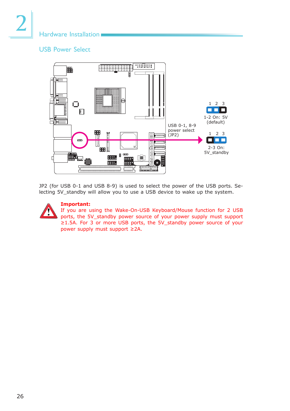 Hardware installation, Usb power select | DFI CP100-NRM User Manual | Page 26 / 150