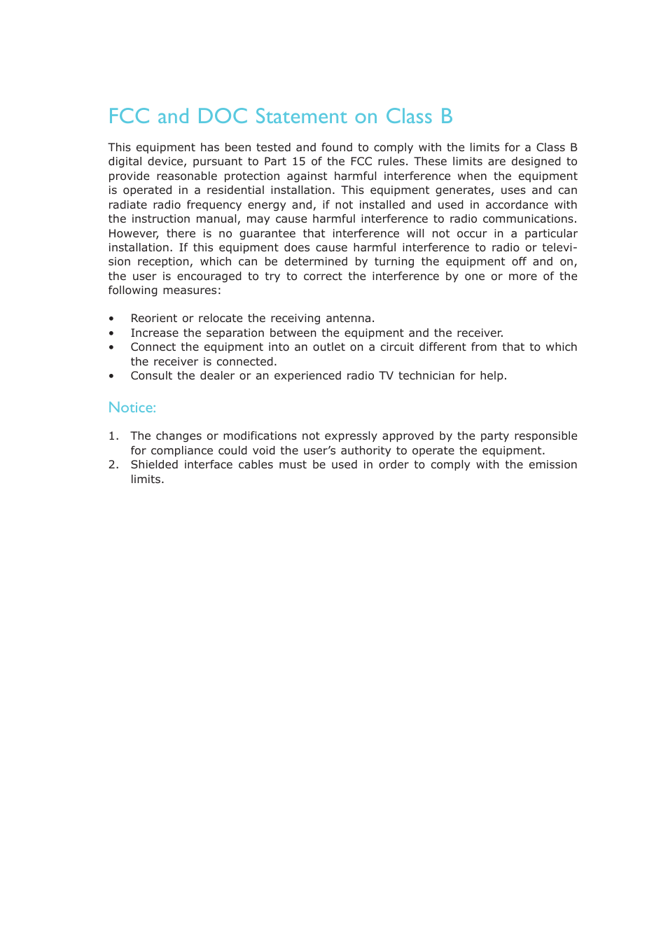 Fcc and doc statement on class b, Notice | DFI CP100-NRM User Manual | Page 3 / 150