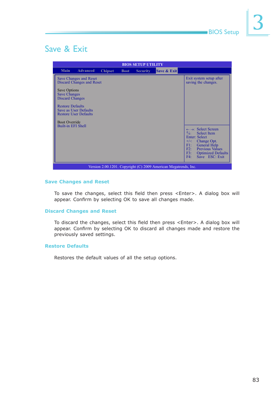 Save & exit, Bios setup | DFI CP100-NRM User Manual | Page 83 / 150