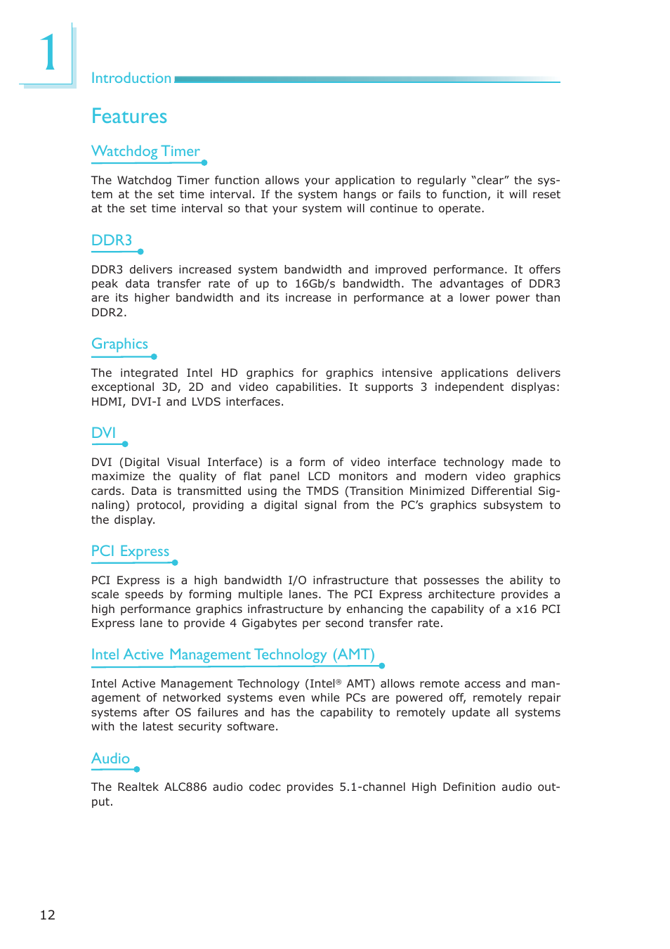 Features | DFI CR100-CRM User Manual | Page 12 / 177
