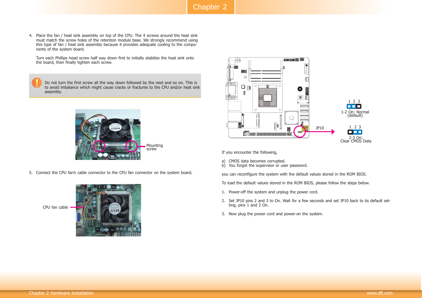 Jumper settings, Chapter 2 | DFI CR101-D User Manual | Page 13 / 67
