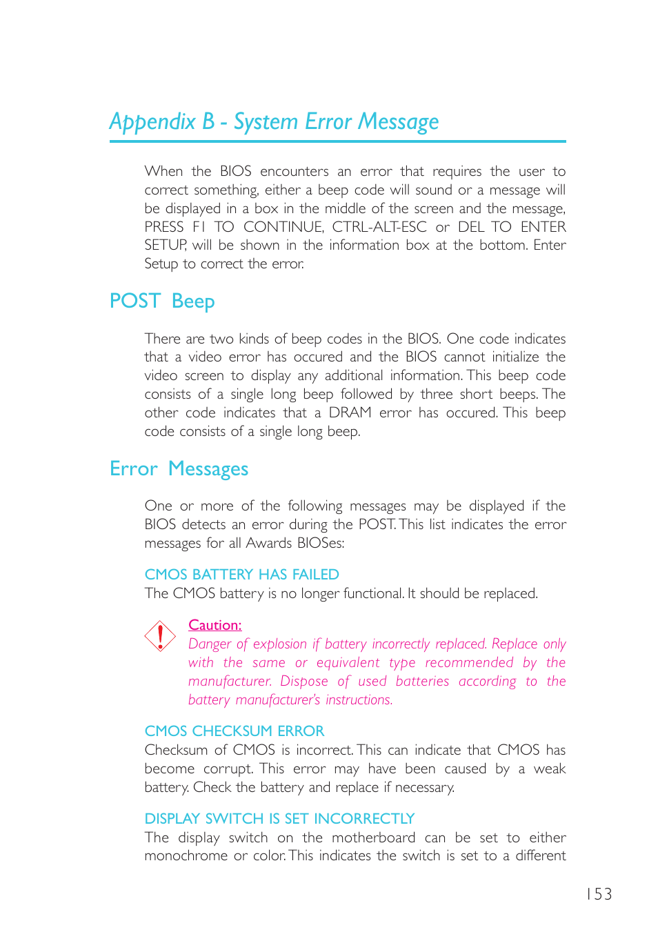 Appendix b - system error message | DFI G5C100-NR User Manual | Page 153 / 160