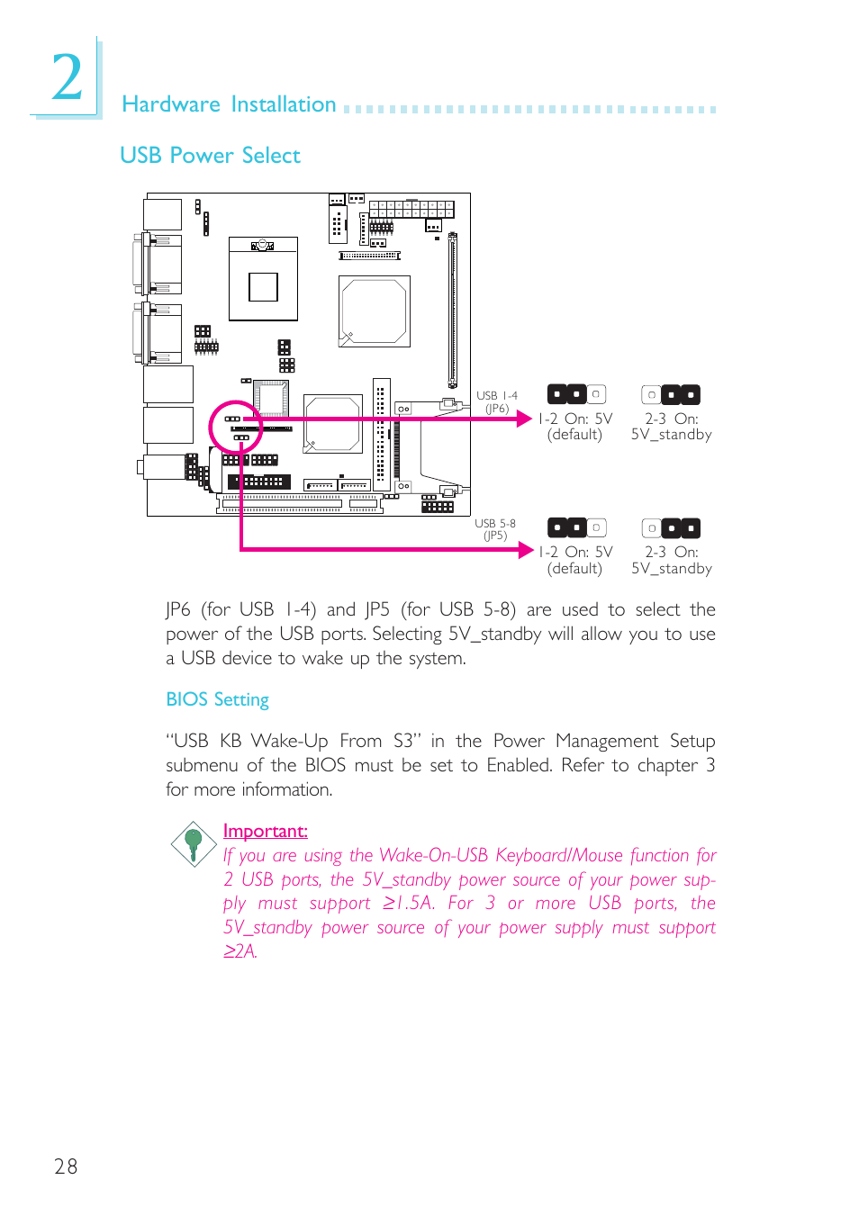 Hardware installation, Usb power select | DFI G5C100-NR User Manual | Page 28 / 160