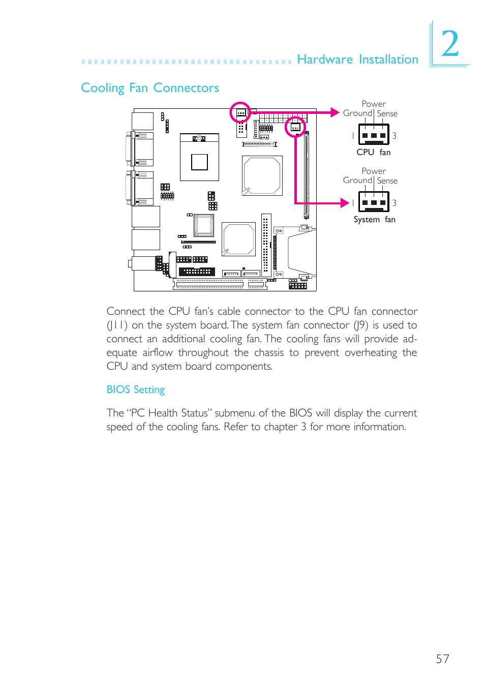 Hardware installation cooling fan connectors | DFI G5C100-NR User Manual | Page 57 / 160