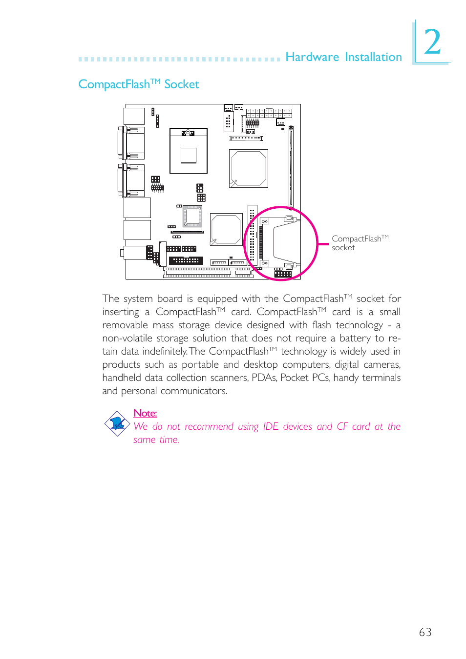 Hardware installation compactflash, Socket | DFI G5C100-NR User Manual | Page 63 / 160