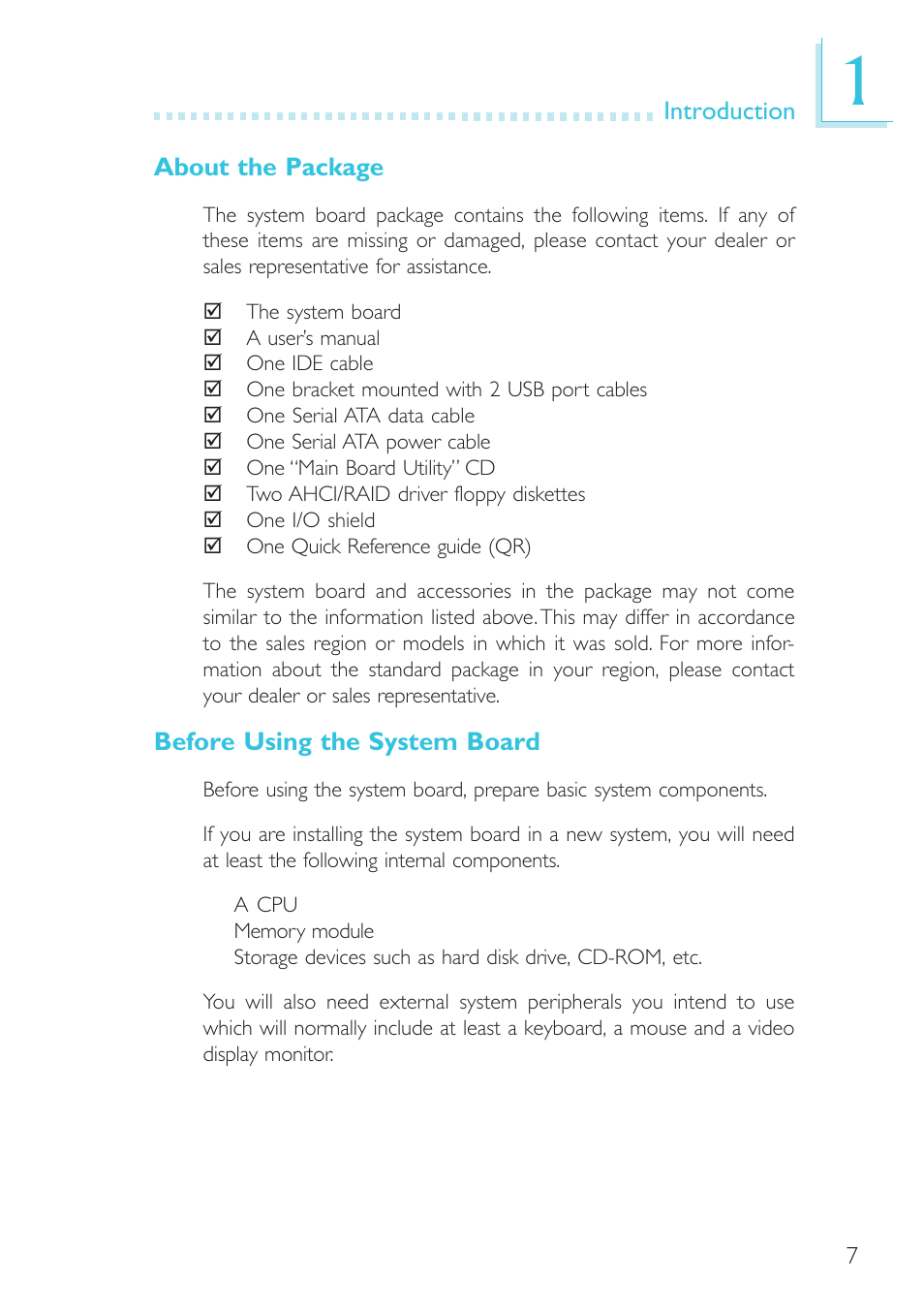 About the package, Before using the system board | DFI G5C100-NR User Manual | Page 7 / 160