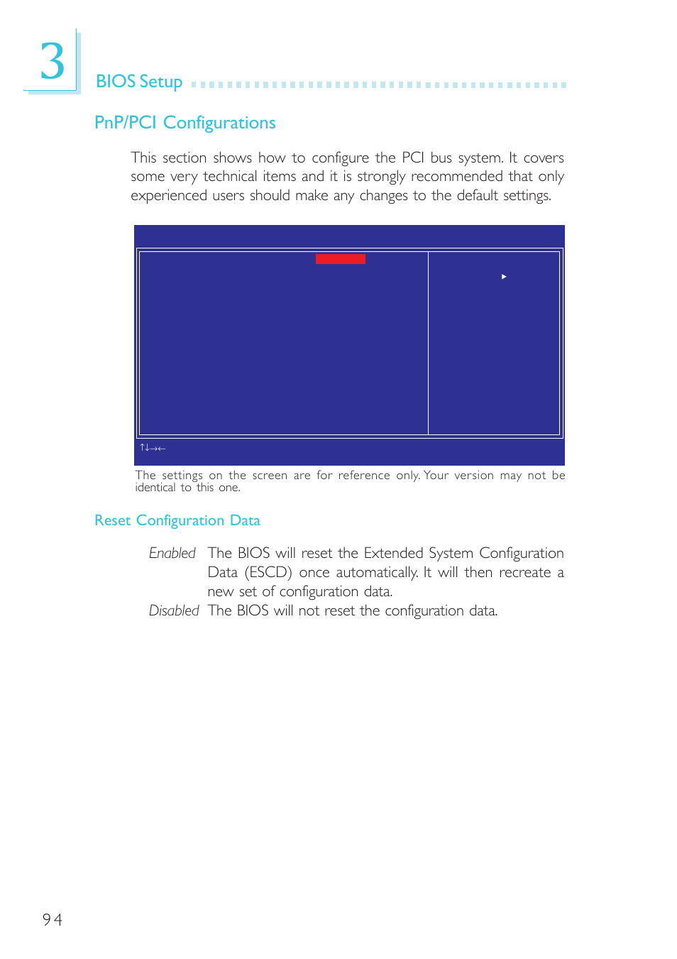 Bios setup pnp/pci configurations | DFI G5C100-NR User Manual | Page 94 / 160