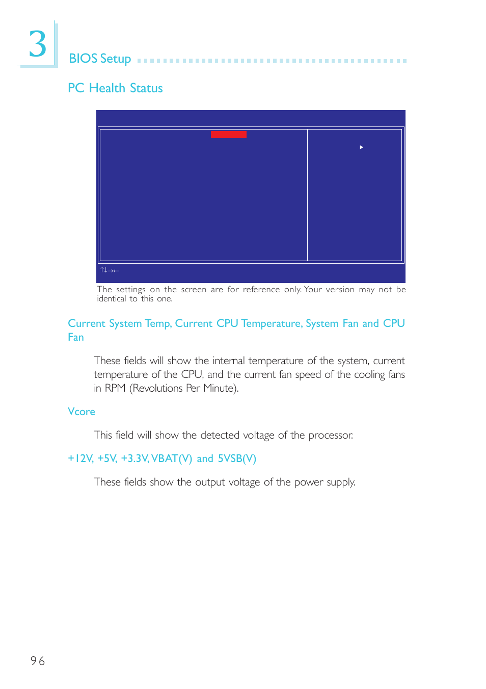 Bios setup pc health status | DFI G5C100-NR User Manual | Page 96 / 160