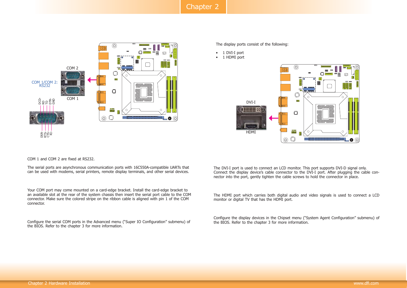 Chapter 2, Com (serial) ports, Graphics interfaces | DFI HD101-H81 User Manual | Page 22 / 83