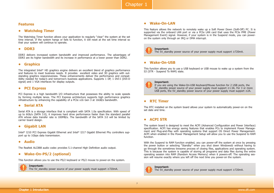 Features, Chapter 1 | DFI HD171-H81 User Manual | Page 7 / 70